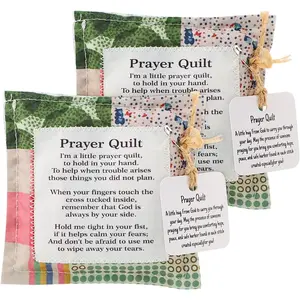 2-Pack Prayer Quilts with Cross Inside, Square Pockets — Mini Bible Verse Encouragement, Christmas Christian Gifts for Women, Pastor Appreciation