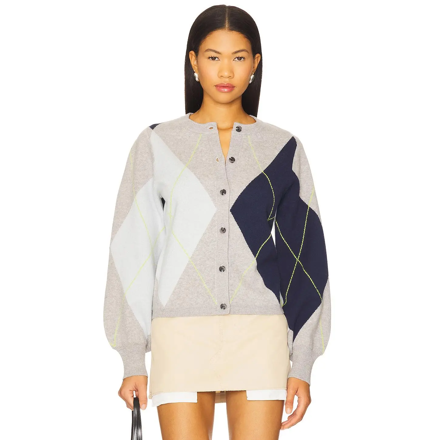 525 America Noelle Argyle Cardigan in Grey Mist Heather Multi