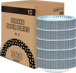 Paper Plates 10 inch Bulk 300 Count, Thickened Disposable Plates Large Heavy Duty Dinner Paper Plates for Holiday, Party, Picnic and Everyday Use