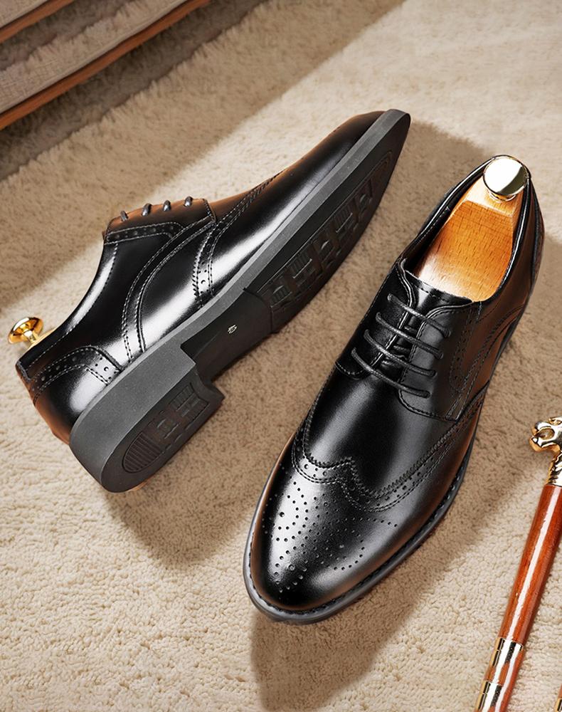 Men's Classic Brogue Wingtip Oxford Dress Shoes, Formal Leather Lace-Up Shoes6661