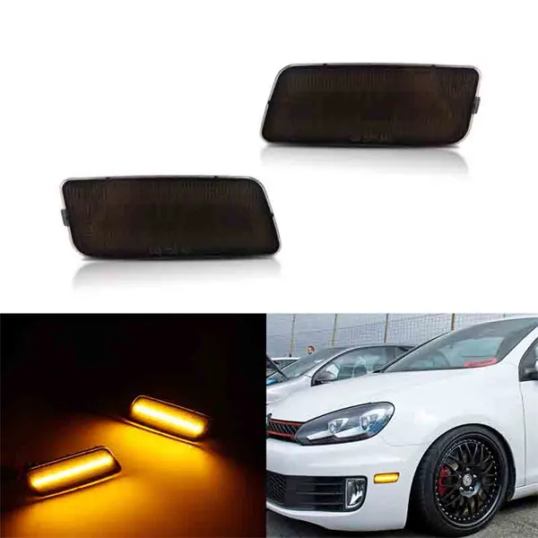 Smoked Lens Amber LED Front Side Marker Lights For Volkswagen MK6 Golf/GTI 2010 2011 2012 2013 2014 Replace OEM 5K0-945-072 / 5K0-945-071
