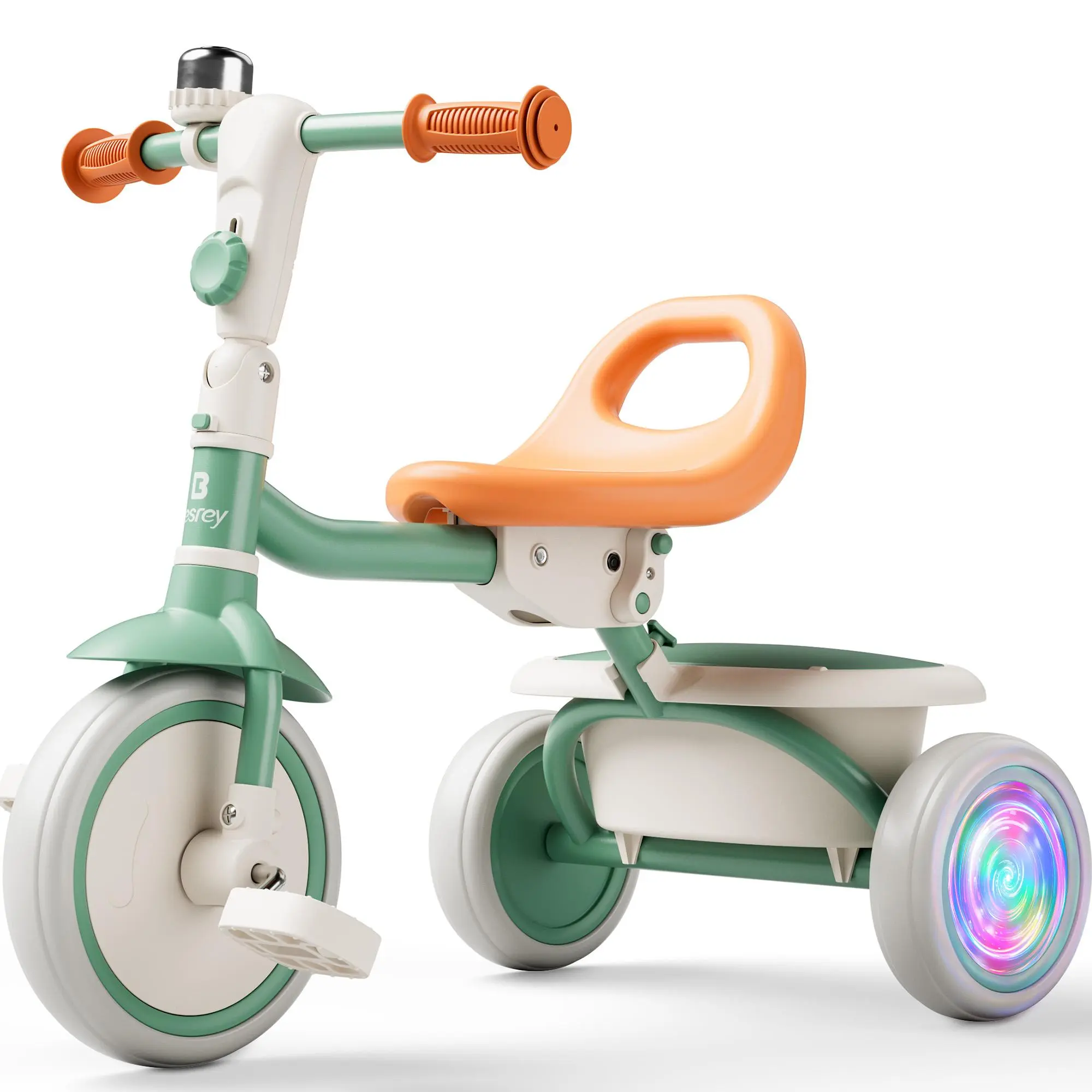 Besrey 3-in-1 Toddler Tricycle (Toddler Bike) for 18 Months-5 Years Old - Lightweight, Portable, Adjustable Seat, Convertible Pedals, Balance Training Wheels, Bell, Birthday Gift, Convertible Seat