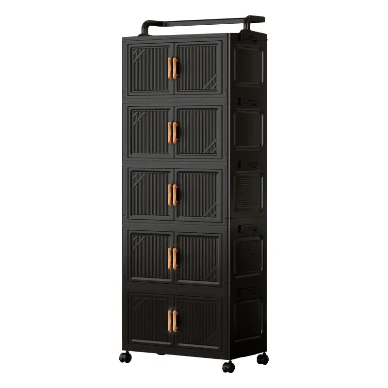 Foldable Collapsible Stackable Storage Cabinet with Magnetic Doors & Rolling Wheels, Lockable Portable Storage Bins Organizer, Large Capacity Modular Closet Organizers, Multipurpose Plastic Storage Container for Bedroom, Kitchen, Dorm, Office & Garage