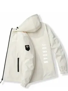 Men's Lightweight Polyester Fashion Hooded Jacket, Jordan Print, Front Zipper, Casual Outdoor Spring Fall Summer Coat