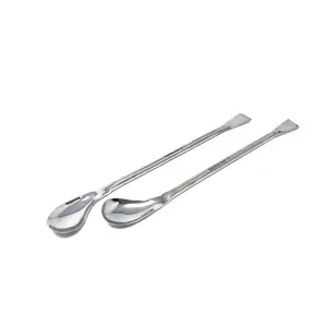 Stainless Steel Double Ended Square & Lab Spoon Sampler Lab Spatula 7″ Length (Set of 2: Right and Left Angled)
