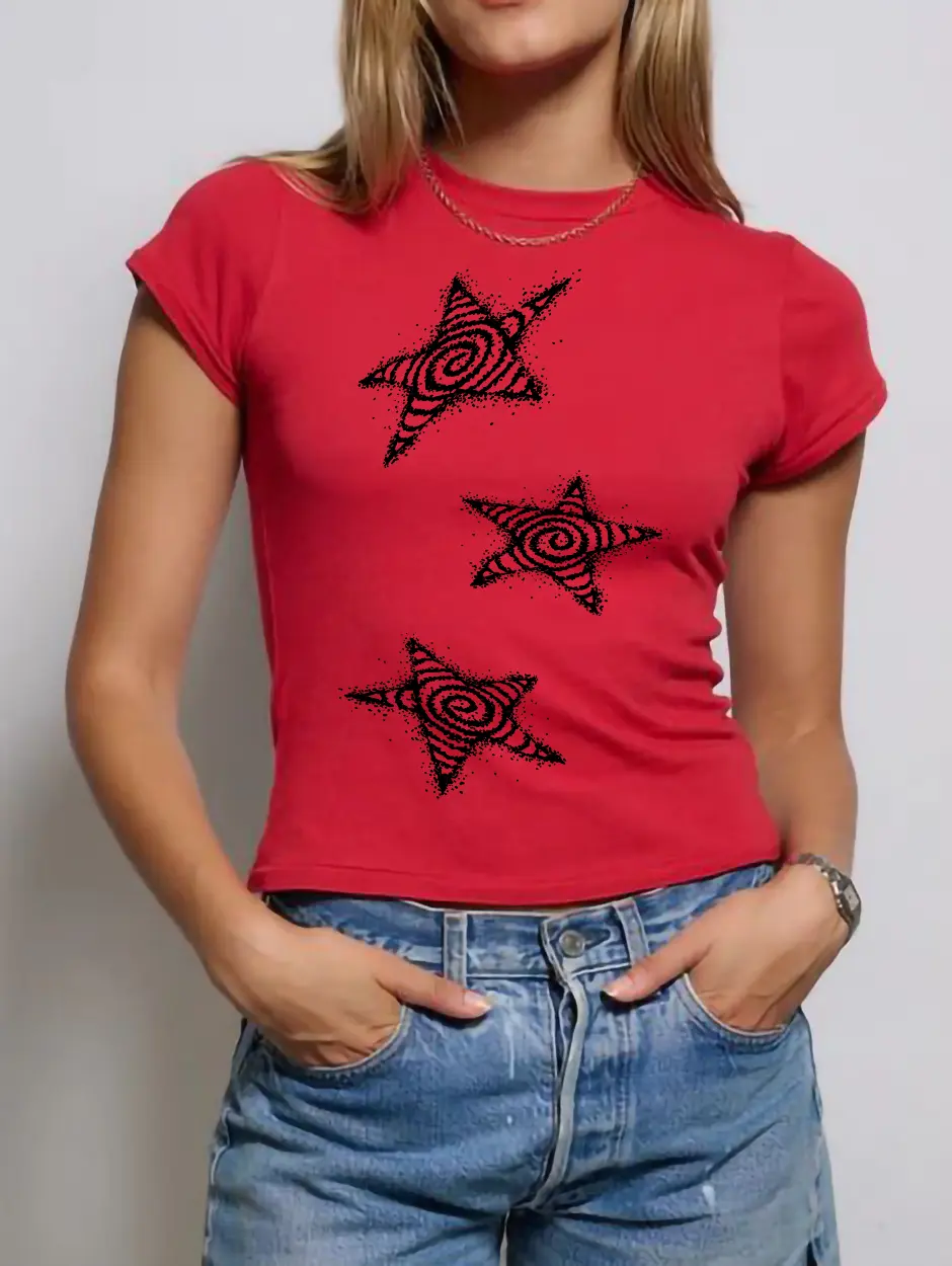 Trippy Star Baby Tee – Y2K Galaxy Aesthetic Graphic Crop Top for