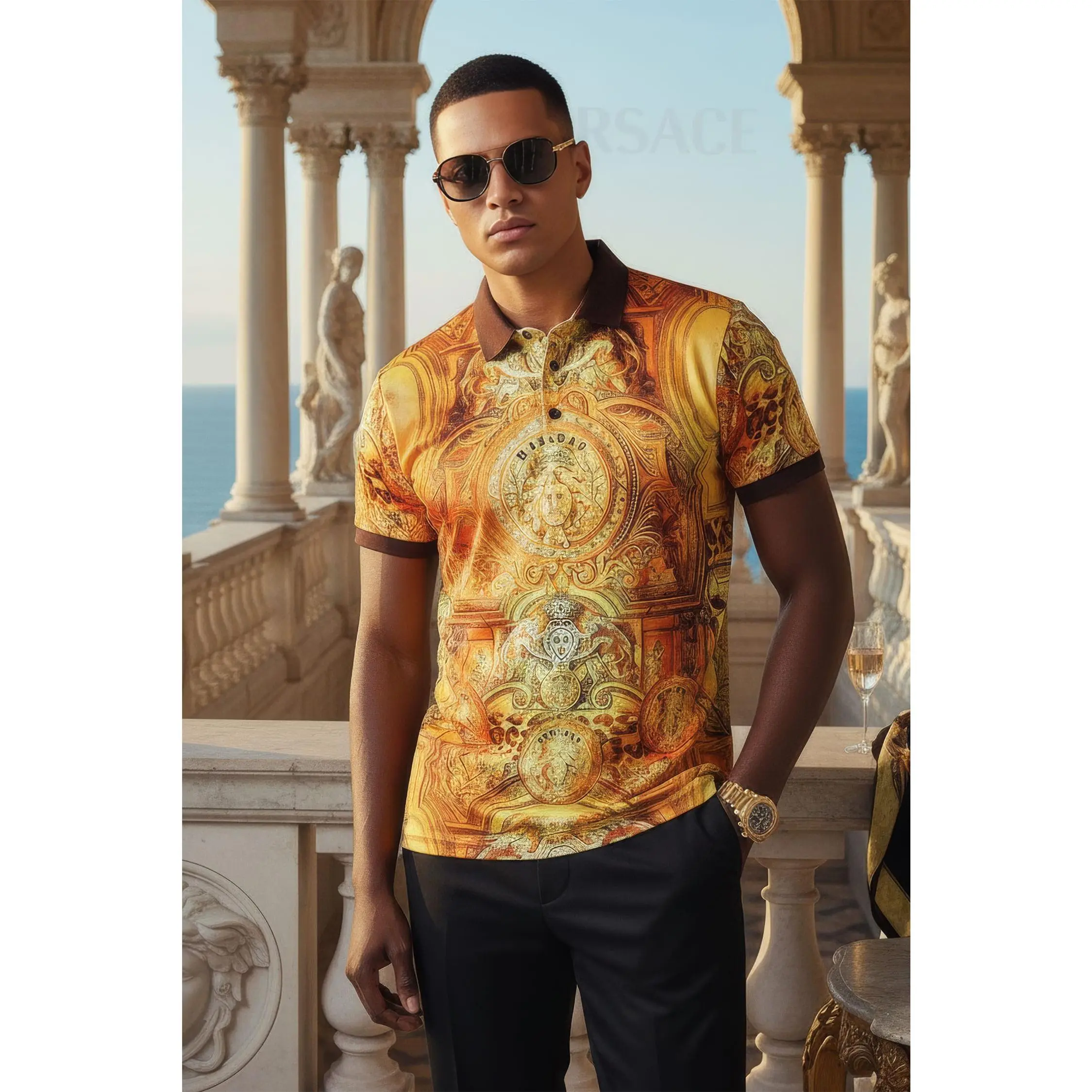 Tame Medusa Polo Shirt - Menswear Top, Original Design, Short Sleeve, Ribbed Collar Fabric Breathable Tropical Shortsleeve Leopard Spandex