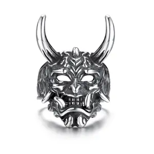 GTHIC Japanese Demon Oni Skull Ring for Men Women Birthday Gift Stainless Steel Gothic Jewelry
