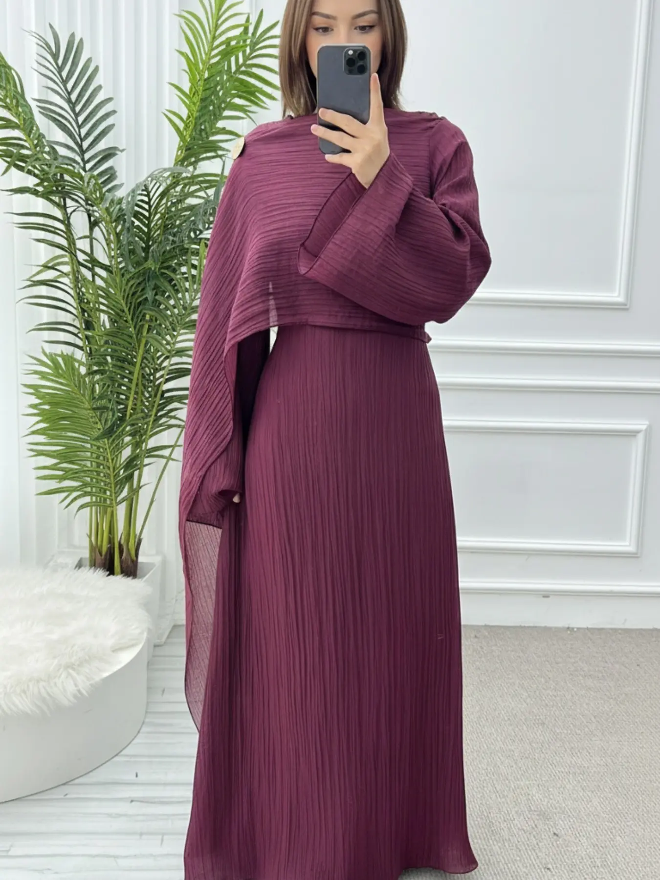 Women's High-Quality Double-Layer Solid Color Long Robe, Modest Islamic Clothing, Islamic Modesty Clothes, Casual Loose-Fitting Belted Design for Spring