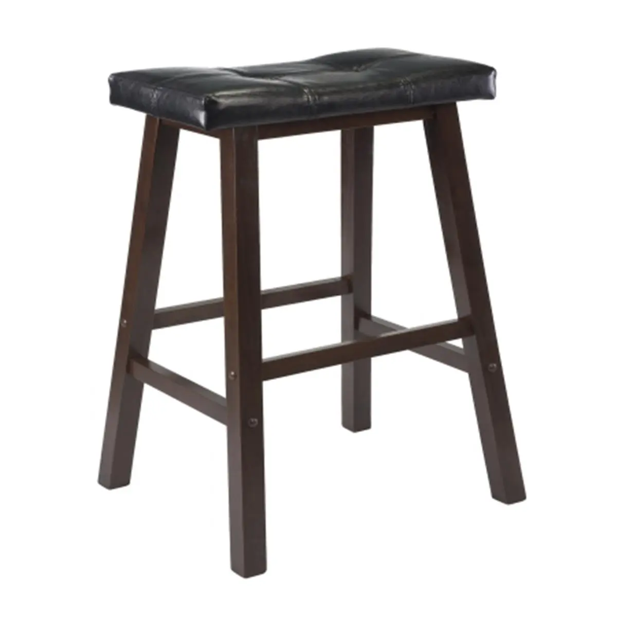 212 MAIN Counter Height Saddle Barstool - 24 in. Faux Leather Cushion Saddle Seat Stool, Antique Look Wood Base, Ready to Assemble, Black Indoor Counter Height Barstools, Saddle Bar Stools
