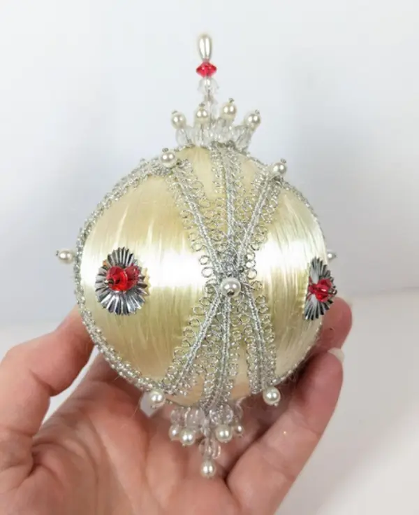Vintage Handmade Satin Beaded Pushpin Ornament