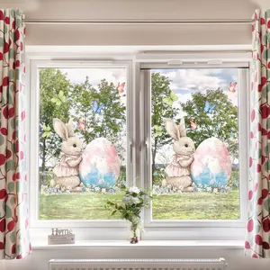 A set (30*30cm*2pcs) of Easter bunny, flower, butterfly and Easter egg flat static sticker decorations, window sticker, holiday window display and home background window sticker, D21483*2