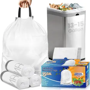 Trash Bags 15 Gallon Tall Kitchen Drawstring Garbage Bags,Fit 13-15 Gal Bins,Extra &Leak-Proof,Unscented&Recyclable Trash Can Liners for Home Office Industrial Bathroom Garden Lawn
