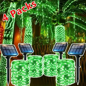 Outdoor Solar String Light Set (4 pieces, 12 meters per pack with 100 LEDs), IP44 waterproof rating, 8 color modes, suitable for villas, parties, trees, gardens, Ramadan, Valentine’s Day, Christmas, and wedding decorations.