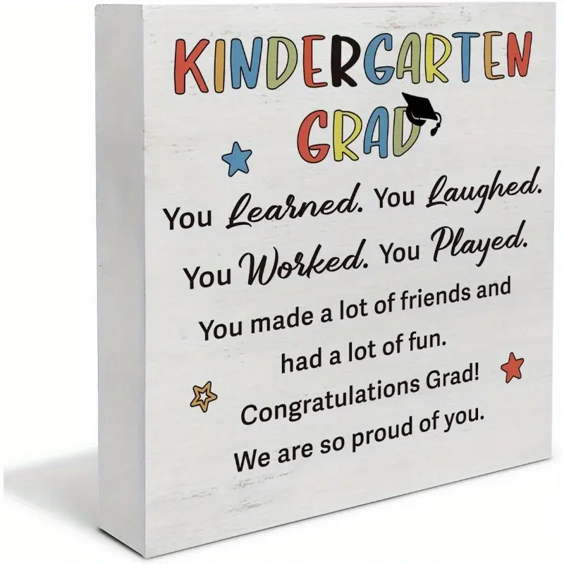 Kindergarten Graduation Decorations, Kindergarten Graduation Gifts for Girls Boy Wooden Box Sign Keepsake, Meaningful Wood Block Plaque Box Sign for Home Office Desk Decor 5x5 inch, Room Decor