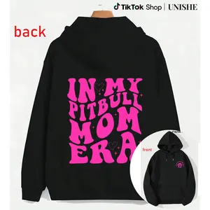 Pitbull Mom Era Pink & Black Hoodie – Trending Long Sleeve with Retro Lettering