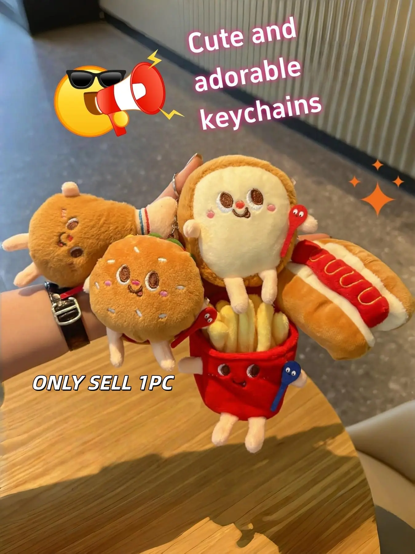 Cute Burger French Fries Plush Toy Adorable Soft Keychain Kawaii Cute Keychain Accessory Keychains Cute, Perfect for Handbags, Wallets, Backpacks, Best Gift for Girls & Couples