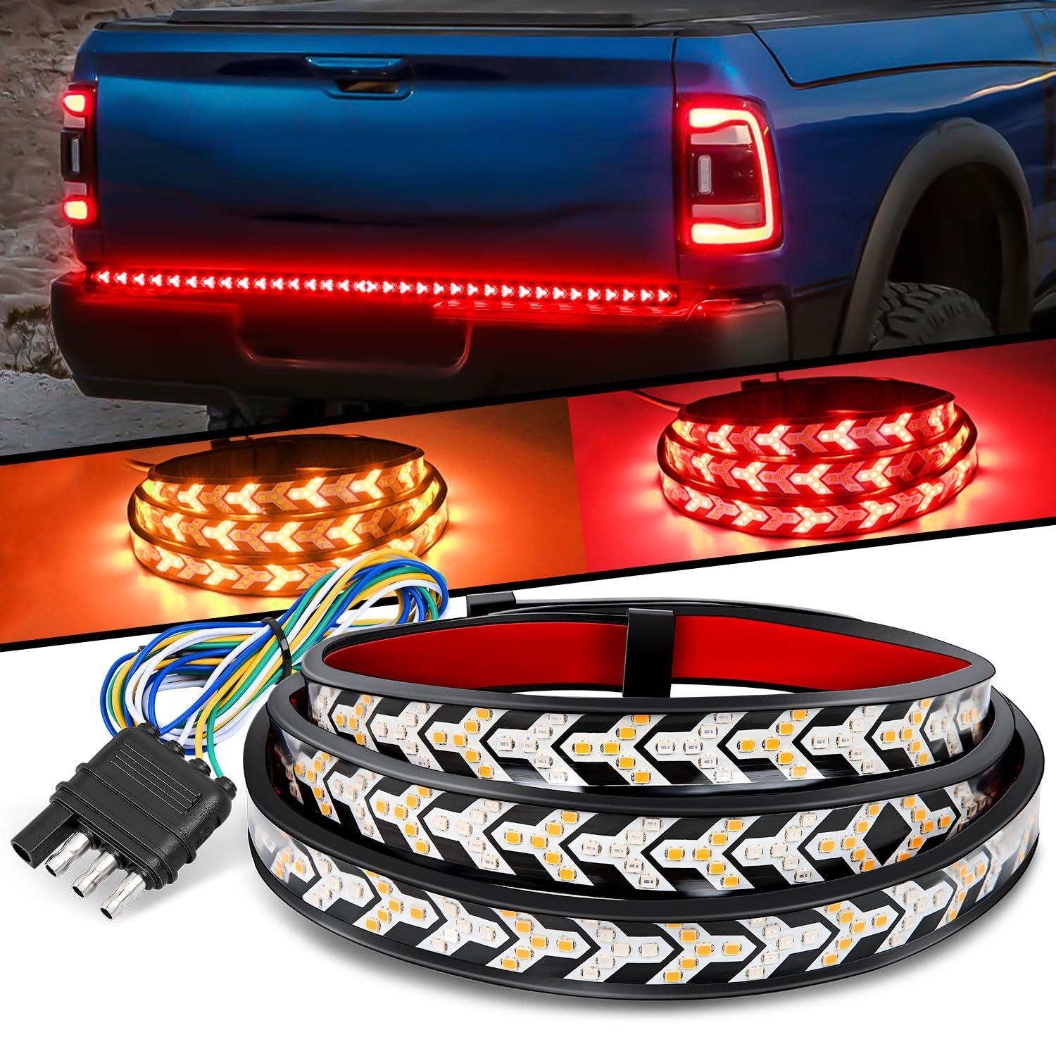 47in Truck Tailgate Light Strip Bar Arrow with Red Running Brake Lights Amber Turn Signals Strobe Lights LIGHTING Arrow LED Tailgate Running Light Kit, Bar Strip for Truck, Strobe (Flashing) Brake Flexible Switchback Red Amber Yellow Sequential, 540 LED