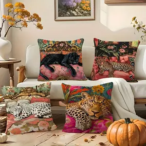 4pcs Vintage Leopard Print Throw Pillow Covers, Double-Sided Print, Inserts Not Included, Polyester Fabric; Durable, Washable Decorative Pillows Suitable For Living Rooms And Bedrooms