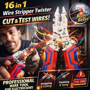 16-in-1 Wire Stripper & Twister Tool with Voltage Tester |   Cut, Strip, Twist & Detect Live Wires (12–250V)