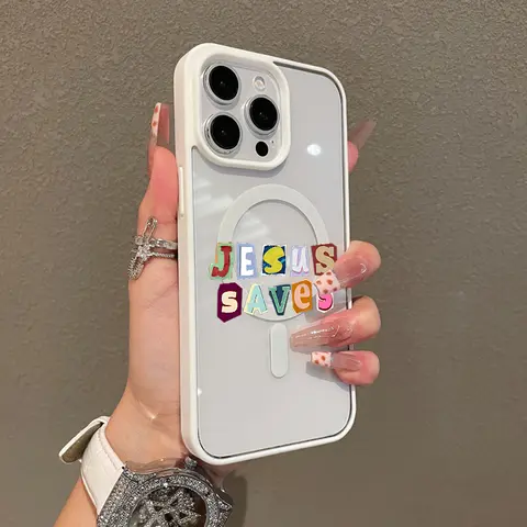 MagSafe-Ready TPU Smartphone Cover for iPhone 11/12/13/14/15/16 Pro Max, Premium Shockproof Waterproof Protection Case with Stylish Colorful Jesus Saves Design, Ultra-Thin Everyday Accessory