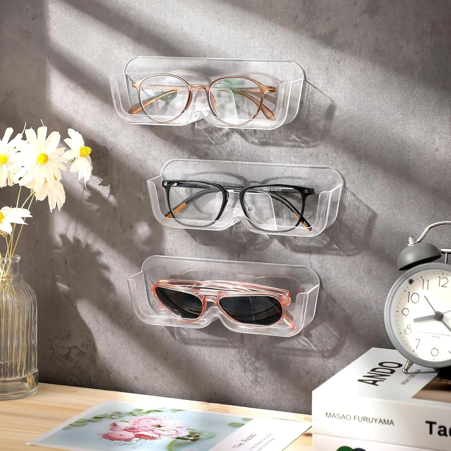 3PC Glasses storage box wall mounted non perforated decoration for myopia sun wall display, high-end sunglasses storage rack, Storage Accessories