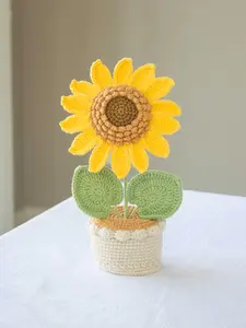 Handmade crochet sunflower potted plant, Artificial flower, Knitted flower,  Home decor, Office decor, Christmas gift, Birthday gift