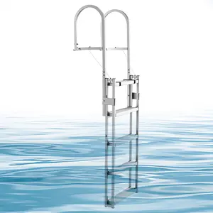 VEVOR Retractable Dock Ladder, 5 Steps, Aluminum Alloy Pontoon Boat Swim Ladder, with Non-Slip Wide Steps, 350 lbs Weight Capacity, Adjustable Height, for Lake Swimming, Pool, Boat, Marine Boarding