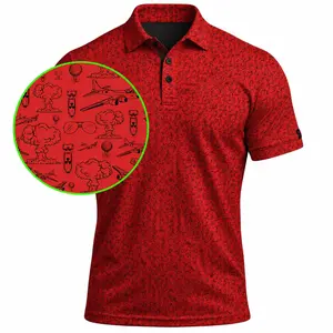 Bogey Bros Bold Red Golf Polo Shirt for Men with Novelty Airplane Print Casual Style