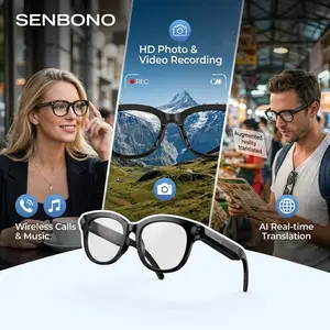 Senbono Smart Glasses 2 Megapixel Camera, Ai Voice Real-Time Translation, Type-C Voice Calls, Listen to Music, Intelligent Sunglasses, Wireless Smart Glasses, Wearable Smart Glasses, Multifunctional Smart Glasses