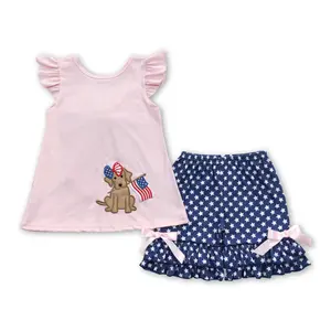 Toddler Kids 4th of july Embroidered Girls Set