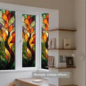 New Dark Floral Vintage Large Window Sticker, Dual-Sided Visible Static Glass Decal, Bedroom Living Room Bathroom Window Decoration D20467, Decorative Decal