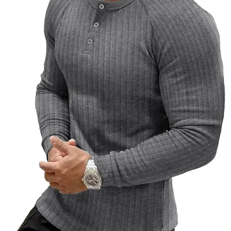 MUSCLE CMDR Men's Ribbed Slim Fit 98% Cotton Blend Long Sleeve Henley Knitwear Shirt - 3-Button Crew Neck, 2XL Halloween Men's Clothing for Dating, Outdoor Activity, Year-Round Wear, Father's Day Gift