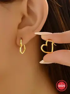 S925 Sterling Silver Heart Shaped Hoop Earrings, Fashionable Earrings, Fashion Jewelry for Party, Daily Decor, Trendy All-match & Exquisite Jewelry for Birthday Gift