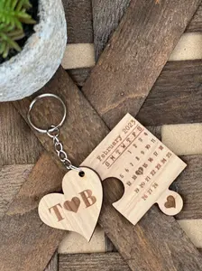 Personalized Couples Heart and Puzzle Date Keychain, Valentine's Date Keychain, Valentine's Day Gifts,Gift For Boyfriend,Gift for Girlfriend