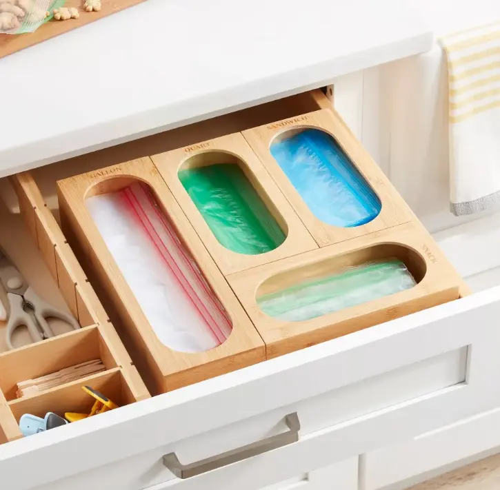 Plastic Food Storage Bag Organizer, Freestanding Kitchen Bag Holder for Sandwich, Freezer & Snack Bags