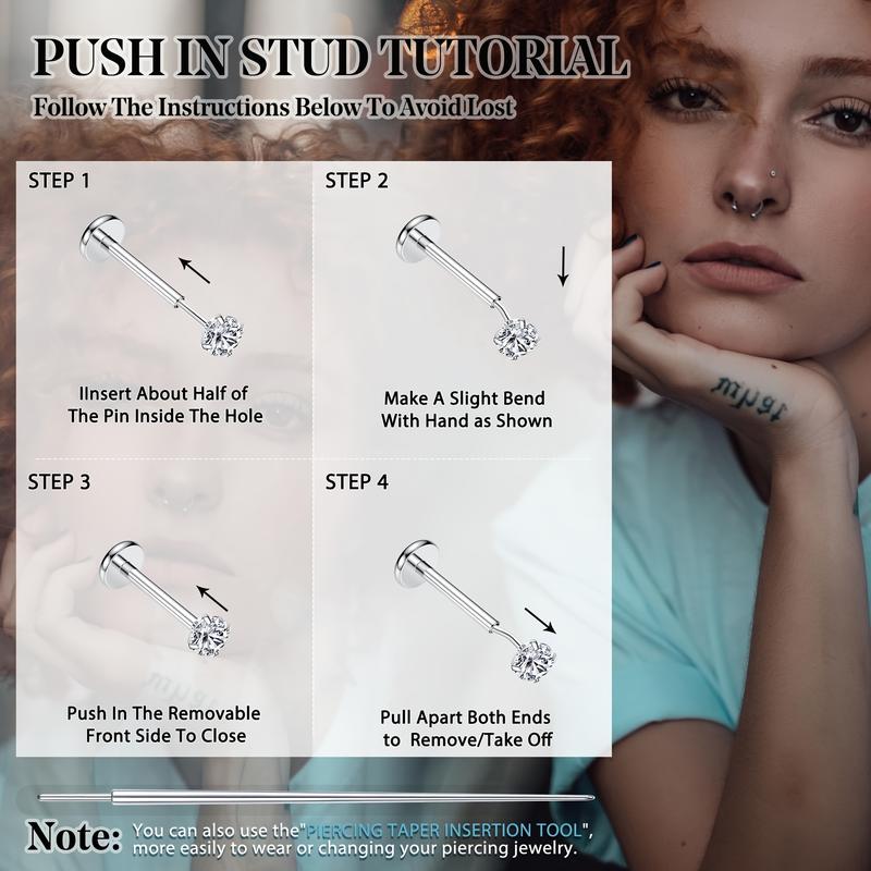 12pcs Stainless Steel Ear Studs, Nose Studs and Ear Studs Set, Multi-Color, Synthetic Cubic Zirconia, No Plating, Cute Style, with Hole, Daily and Party Occasions, All Seasons, Holiday Theme Jewelry Piercing