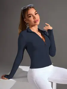 Stylish Women's Solid Color Long Sleeve Zip-Up Jacket with Stand Collar, Perfect for All Seasons Indoor & Outdoor Wear, Crop