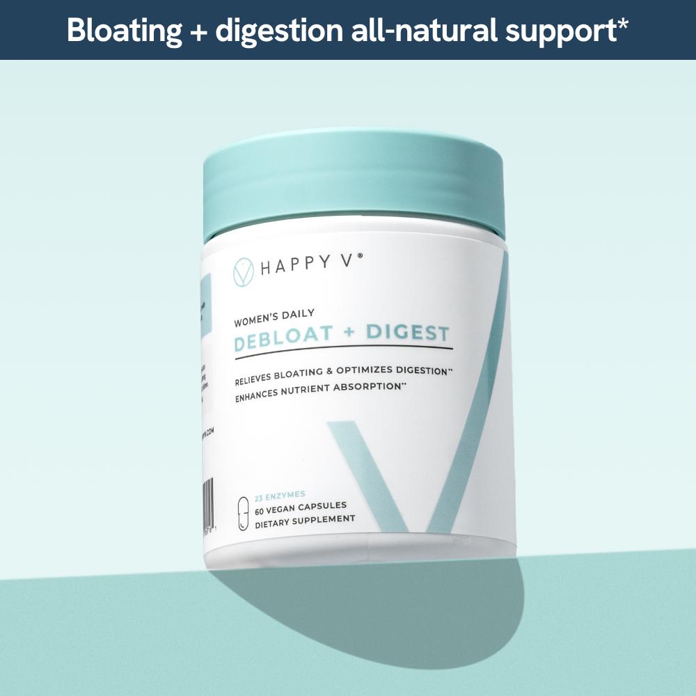 Happy V Debloat Digest Capsules - 23 Digestive Enzymes for Bloating Relief & Gut Health - Natural Wellness Supplement f