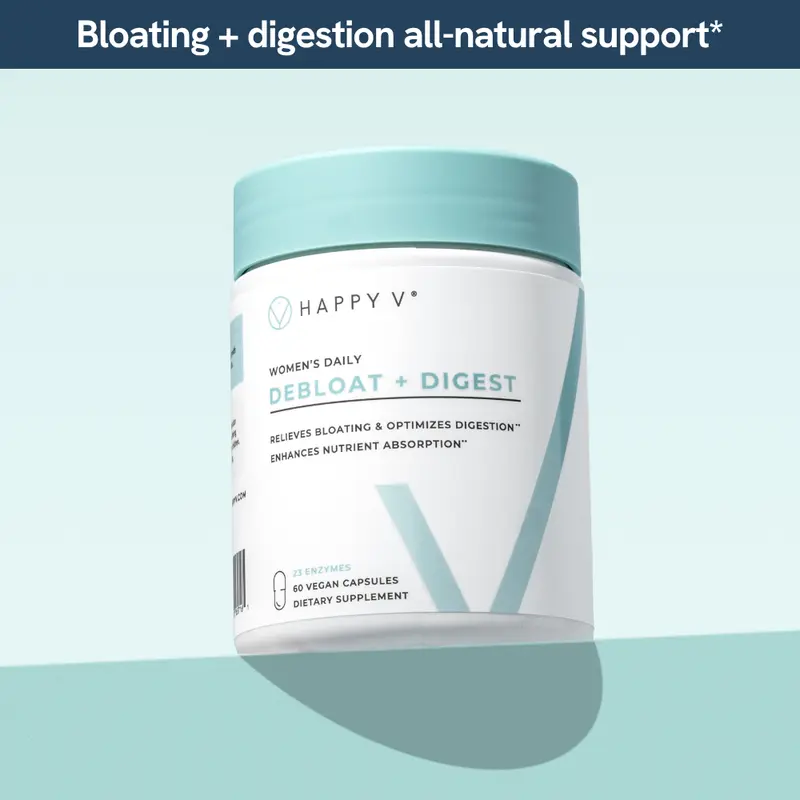 Happy V Debloat + Digest Capsules - 23 Digestive Enzymes for Bloating Relief & Gut Health - Natural Wellness Supplement for Digestive Support