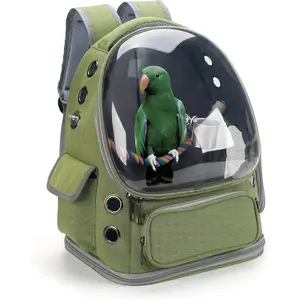 Bird Backpack Carrier Travel Cage with Perch Tray and Breathable Clear Window, for Cockatiel Caique Conure Quaker, Vetting Camping Hiking (Green)