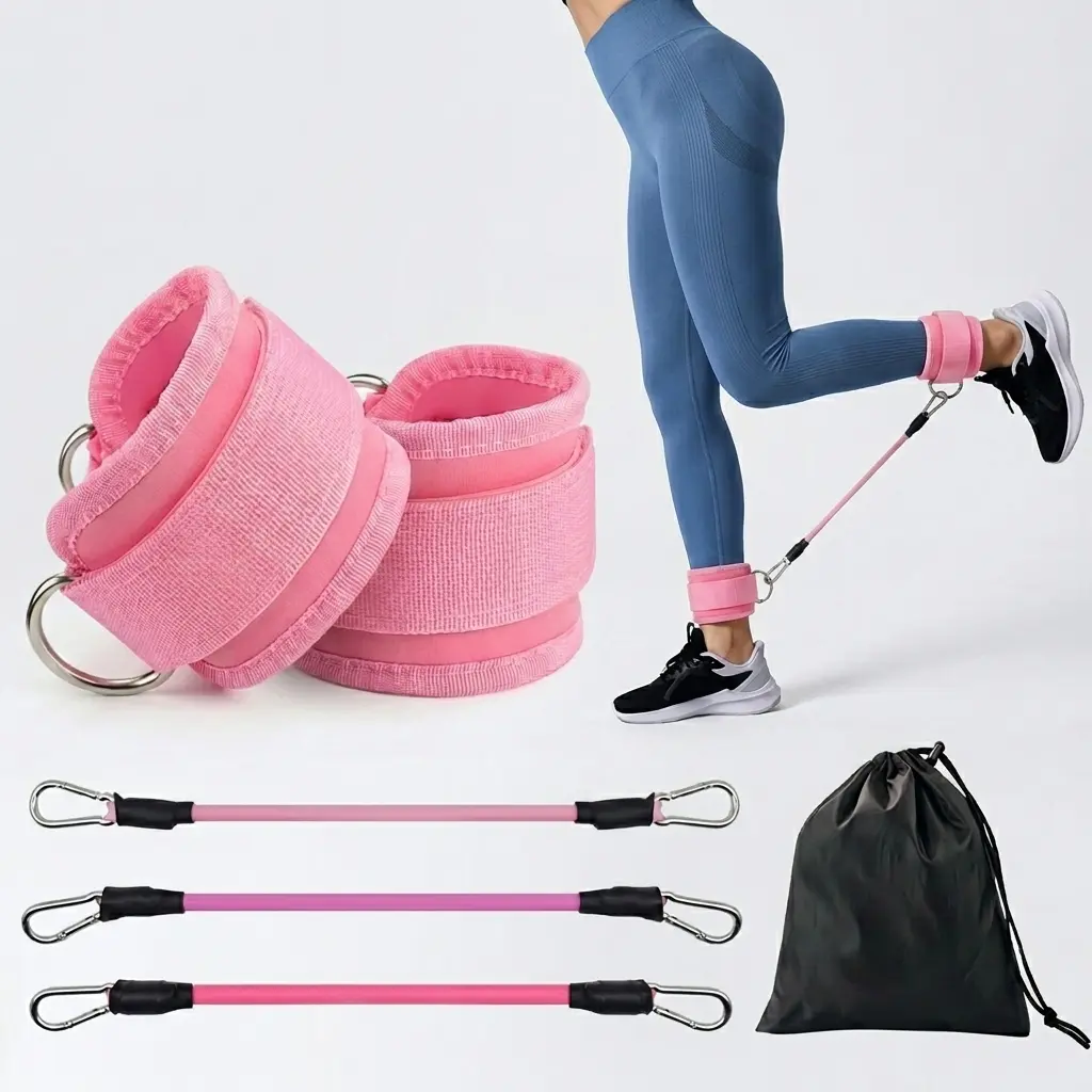 5-Pack Fabric Ankle Resistance Band Set, TPE Elastic Exercise Bands with Comfortable Non-Slip Cuffs, Adjustable Fit for Adults, Portable Training Equipment for Home Workout, Gym Exercise, and Daily Fitness