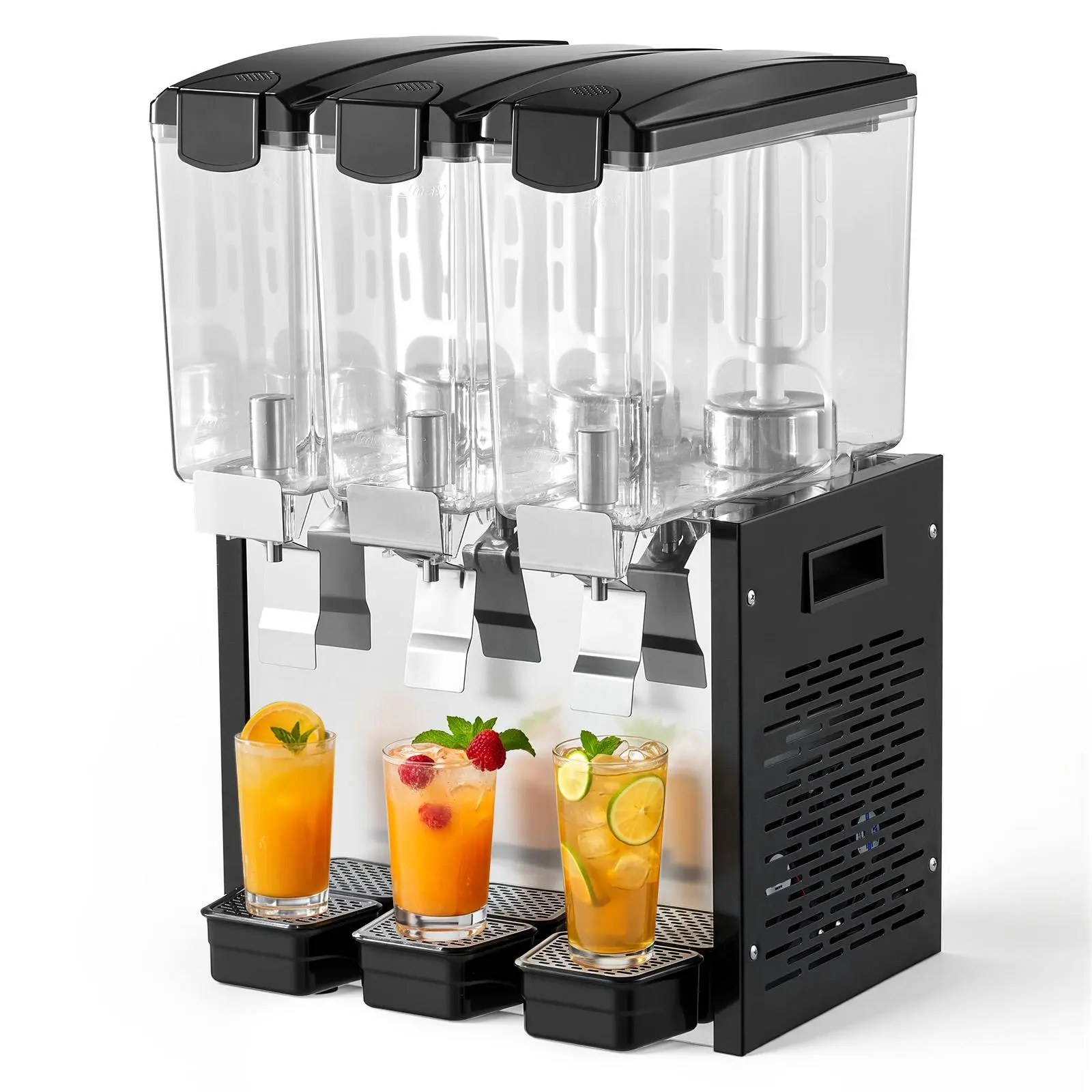 VEVOR Commercial Stainless Steel Beverage Dispenser, 3 Tanks (10L/10.6QT Each), Cooling Drink Machine with 45℉-54℉ Temperature Control, for Restaurants, Bars
