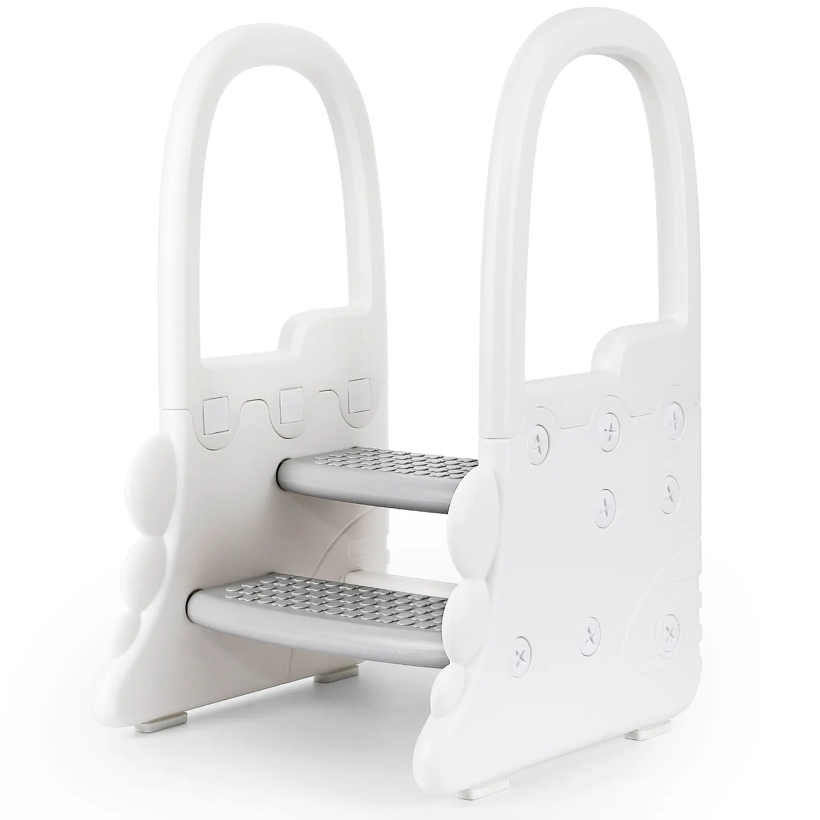Garvee Safe 2-Step Toddler Step Stool with Handles – Non-Slip Pads Plastic Kids Stool for Bathroom Kitchen Potty Training – Grey & White