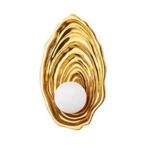 Elie Sconce - Vintage Polished Brass & Opal Matte Glass Statement Light Fixture