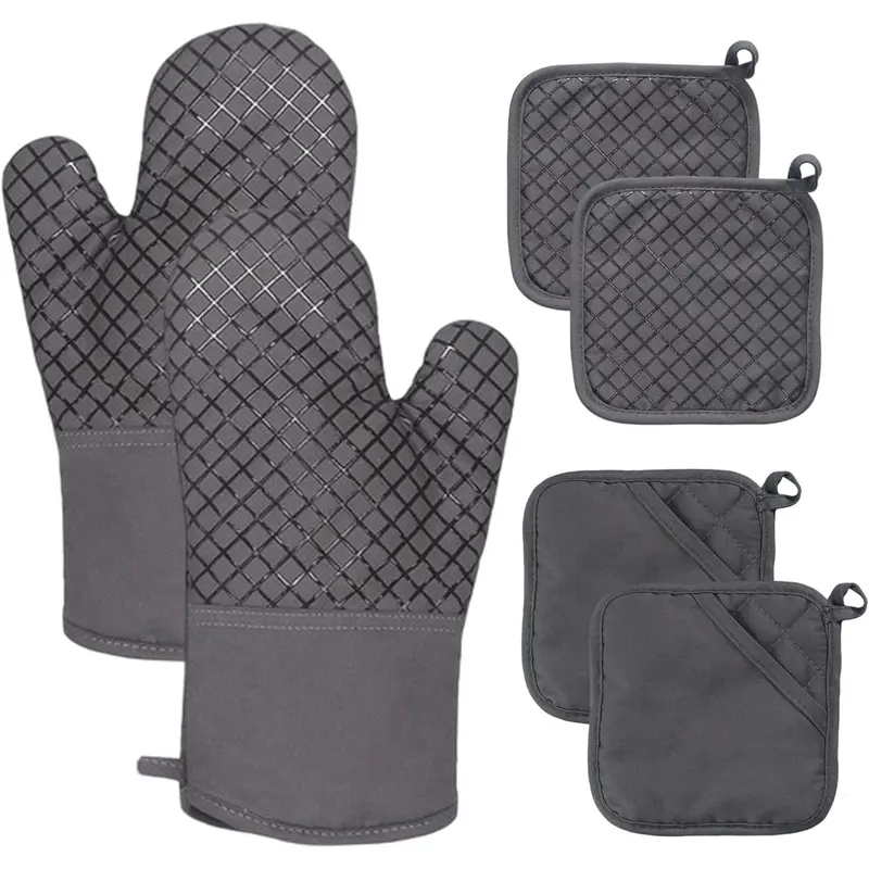 4 Pcs Oven Mitts and Pot Holders,500°F High Heat Resistant Kitchen Oven Mitts with Pot holders,Long Oven Mitts with Recycled Cotton Infill and Silicone Non-Slip Surface for Baking and Cooking Bakeware Set nontoxic cleaning supplies gift