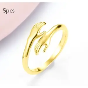 Comfort Hug Cuff Ring, 18k Gold Men & Women Hand Hug Themed Cuff Ring, Couples Ring