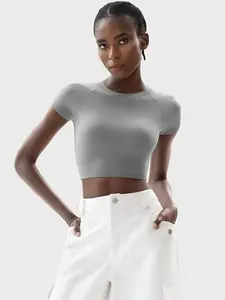 PUMIEY White Crop Top Crew Neck T Shirt Women's Short Sleeve Sexy Tee, Great Style with light blue jean shorts Summervibes summerwins