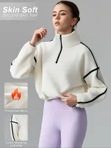 Autumn Winter New Fleece Sports Jacket, Warm Comfortable Thick Color Block Zipper Outdoor Running Training Coat, Fashion Yoga Sport Top, Sport Outdoor Clothing