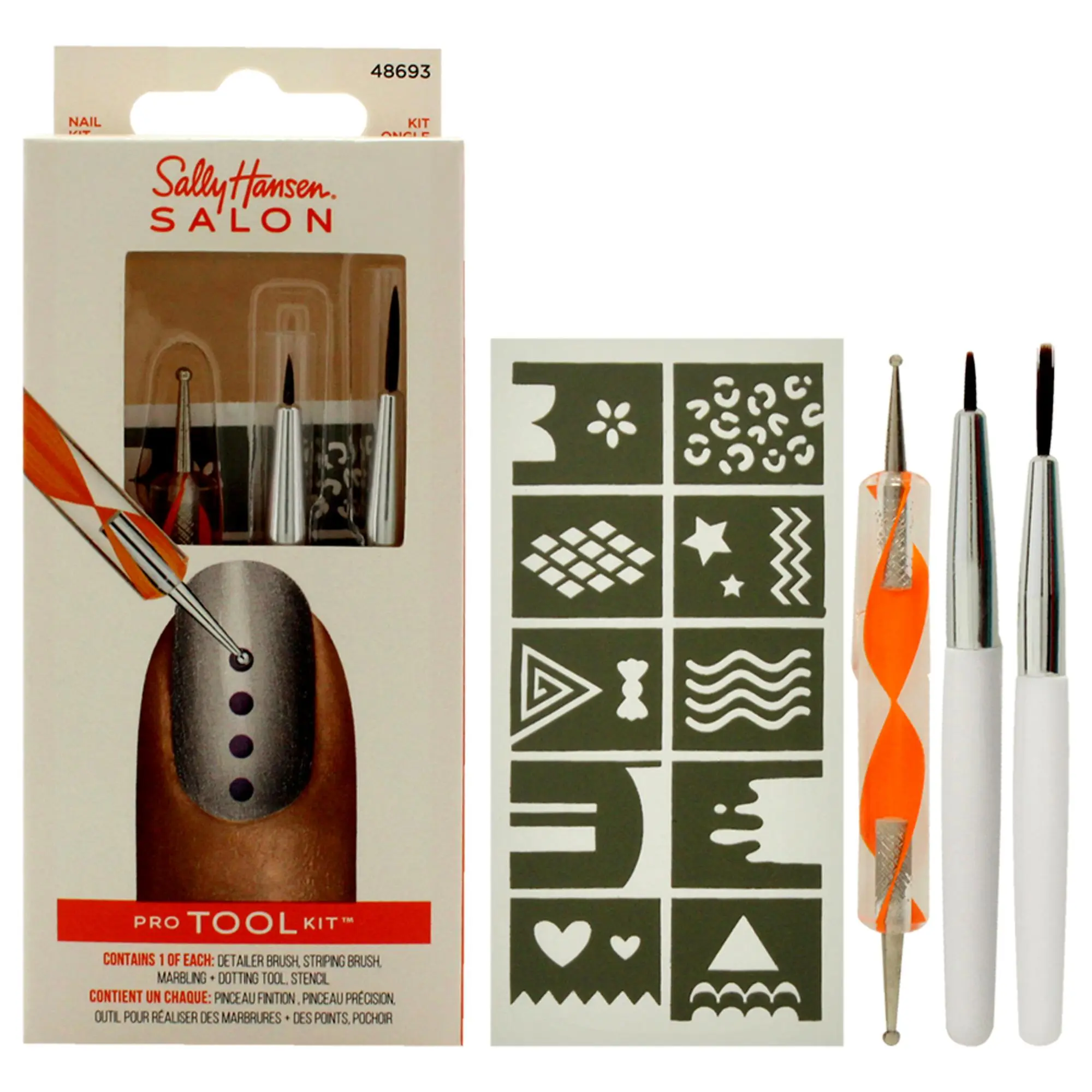 Women's Sally Hansen Salon Pro Nail Manicure Kit #48693 - 3-Piece Set with Marbling Plus Dotting Tool, Detailer Brush, Striping Brush